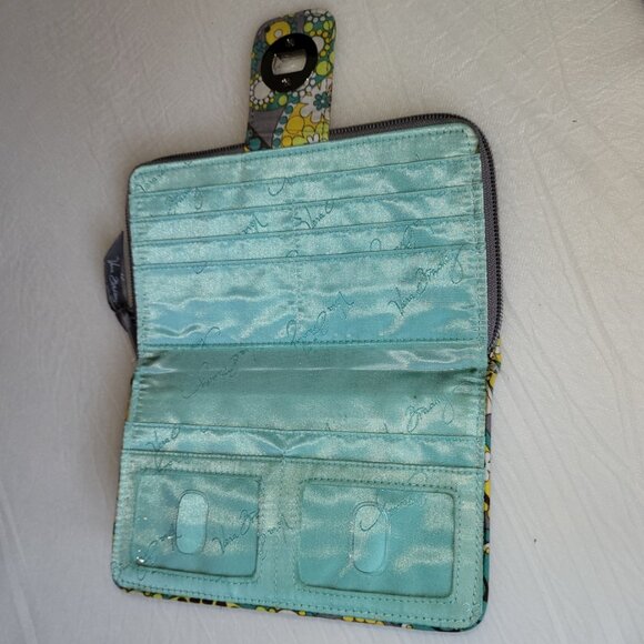 Vera Bradley Wallet Eloise Turnlock Wristlet Lemon Parfait Green Yellow Floral - Picture 4 of 7